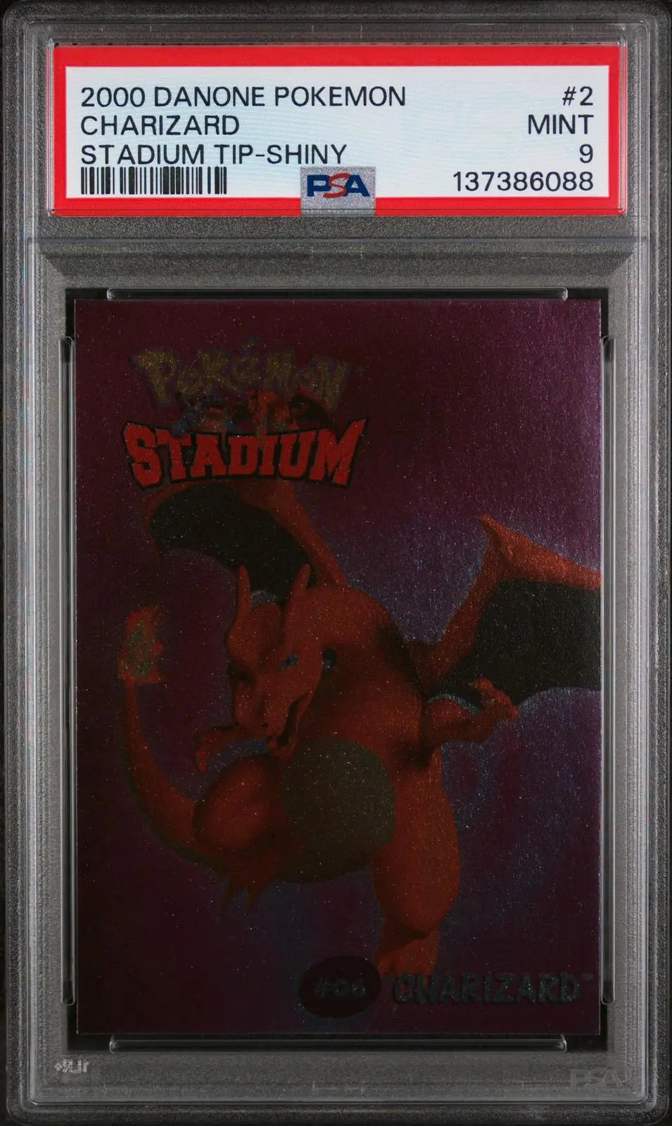 2000 Danone Pokemon Stadium Tip Shiny Charizard 2/8 PSA 9 