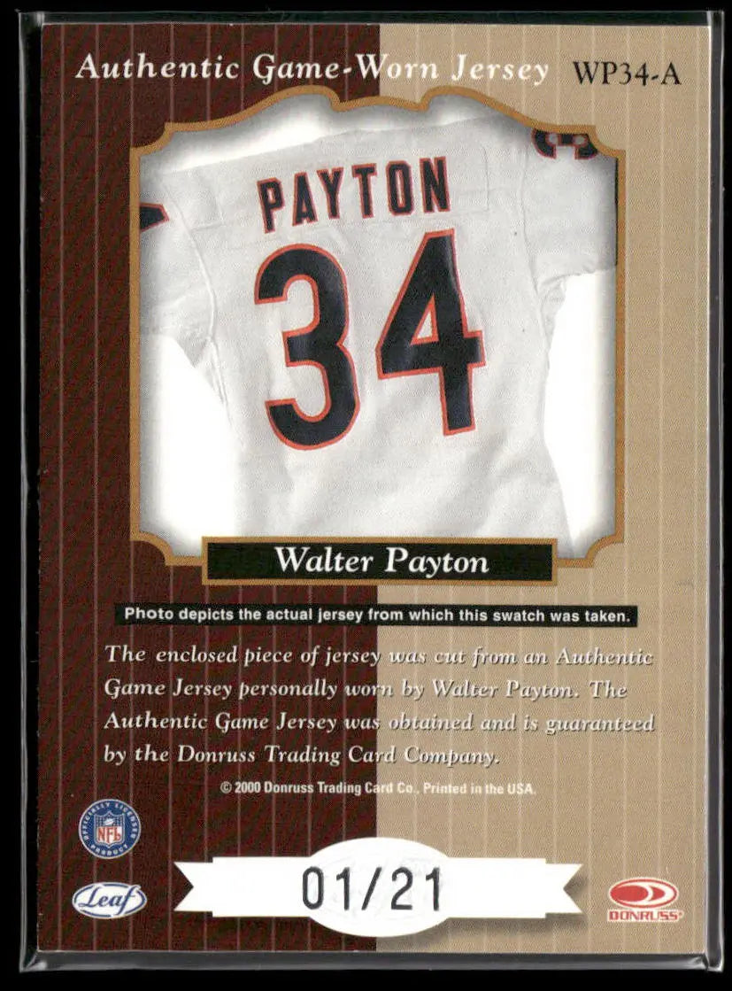 2000 Leaf Certified Century Collection Patch Walter Payton /21 