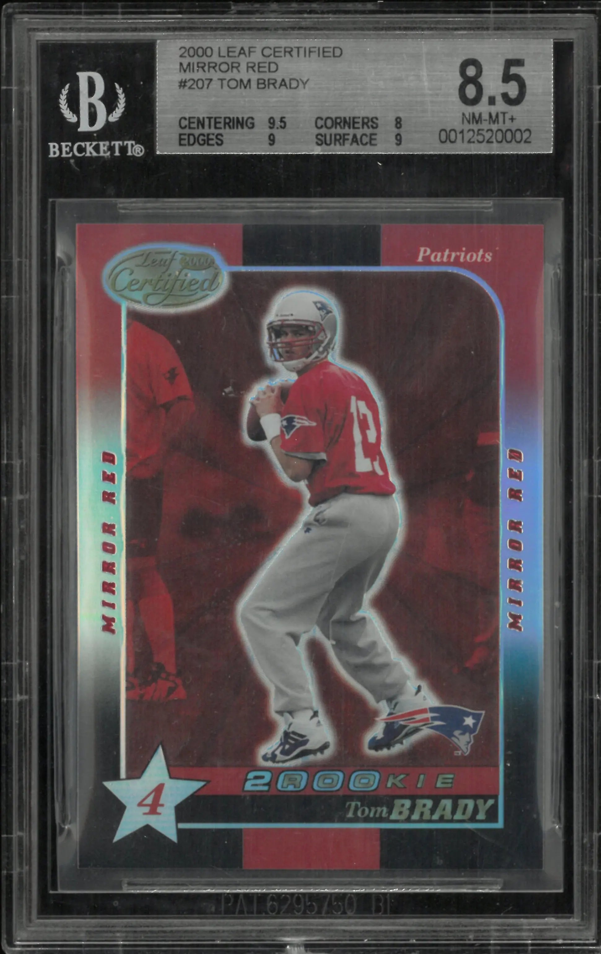 2000 Leaf Certified Mirror Red Tom Brady RC Rookie #207 BGS 8.5 