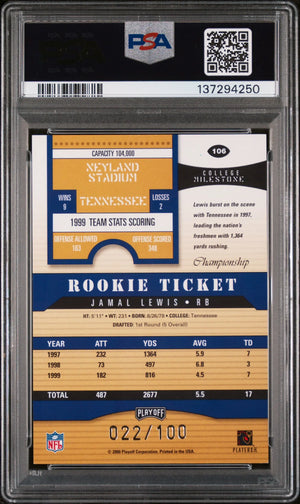 2000 Playoff Contenders Championship Rookie Ticket Auto Jamal Lewis /100 PSA 8 