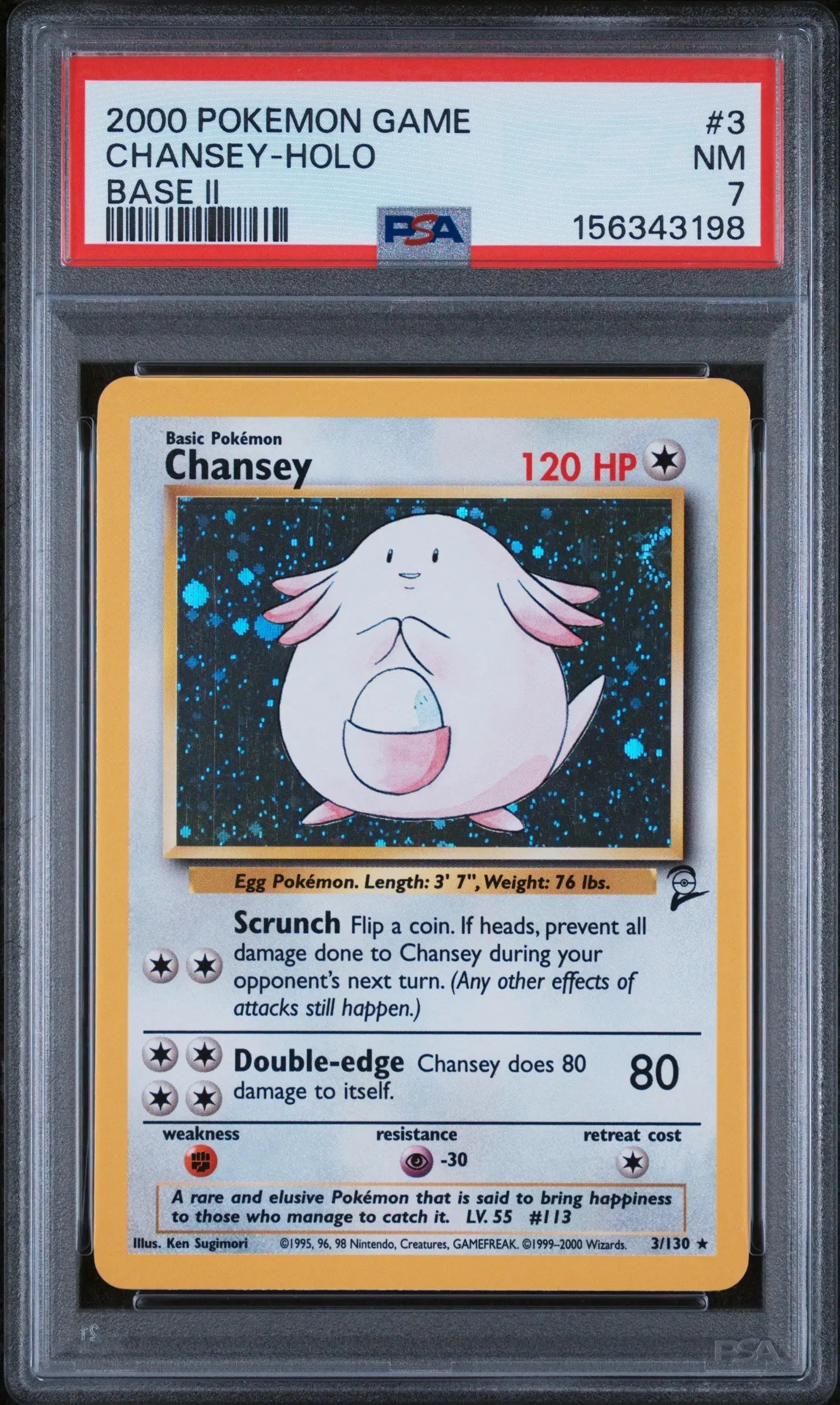 2000 Pokemon Base Chansey-Holo 3/130 PSA 7 