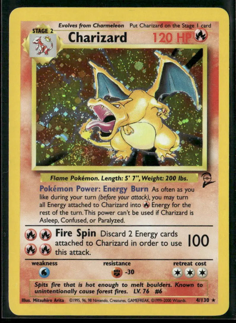 2000 Pokemon Base Set 2 Holo Rare Charizard 4/130 LP 
