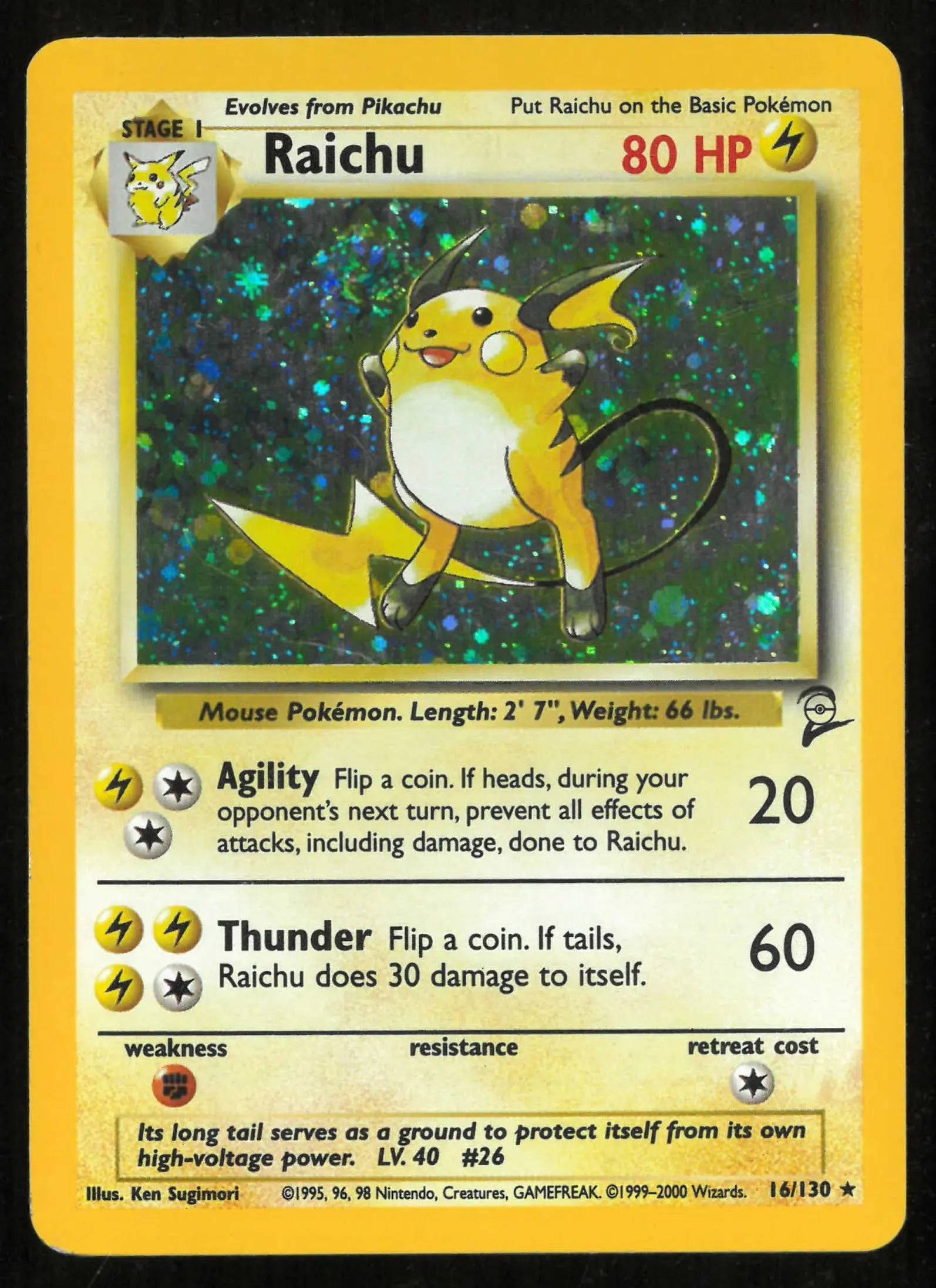 2000 Pokemon Base Set 2 Raichu Holo Rare 16/130 LP 
