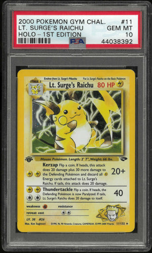 2000 Pokemon Gym Challenge 11/132 Lt. Surge's Raichu Holo 1st Edition PSA 10 