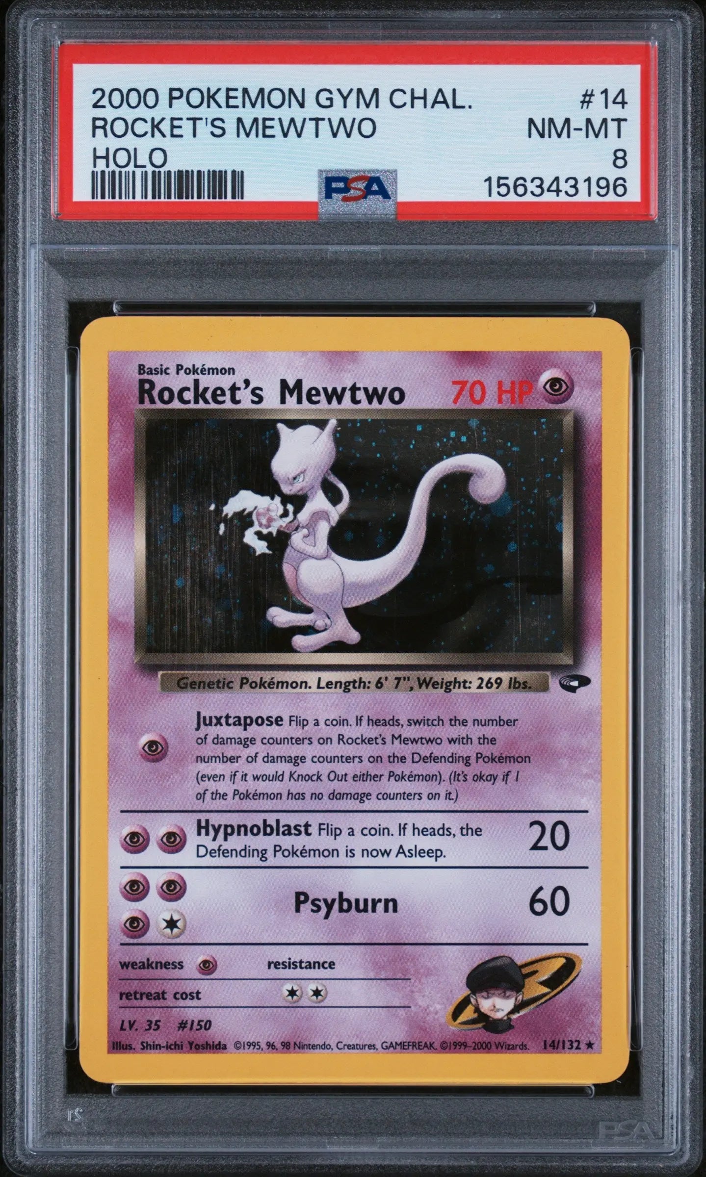 2000 Pokemon Gym Challenge 14/132 Rocket's Mewtwo Holo PSA 8 