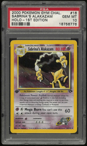 2000 Pokemon Gym Challenge 16/132 Sabrina's Alakazam Holo 1st Edition PSA 10 