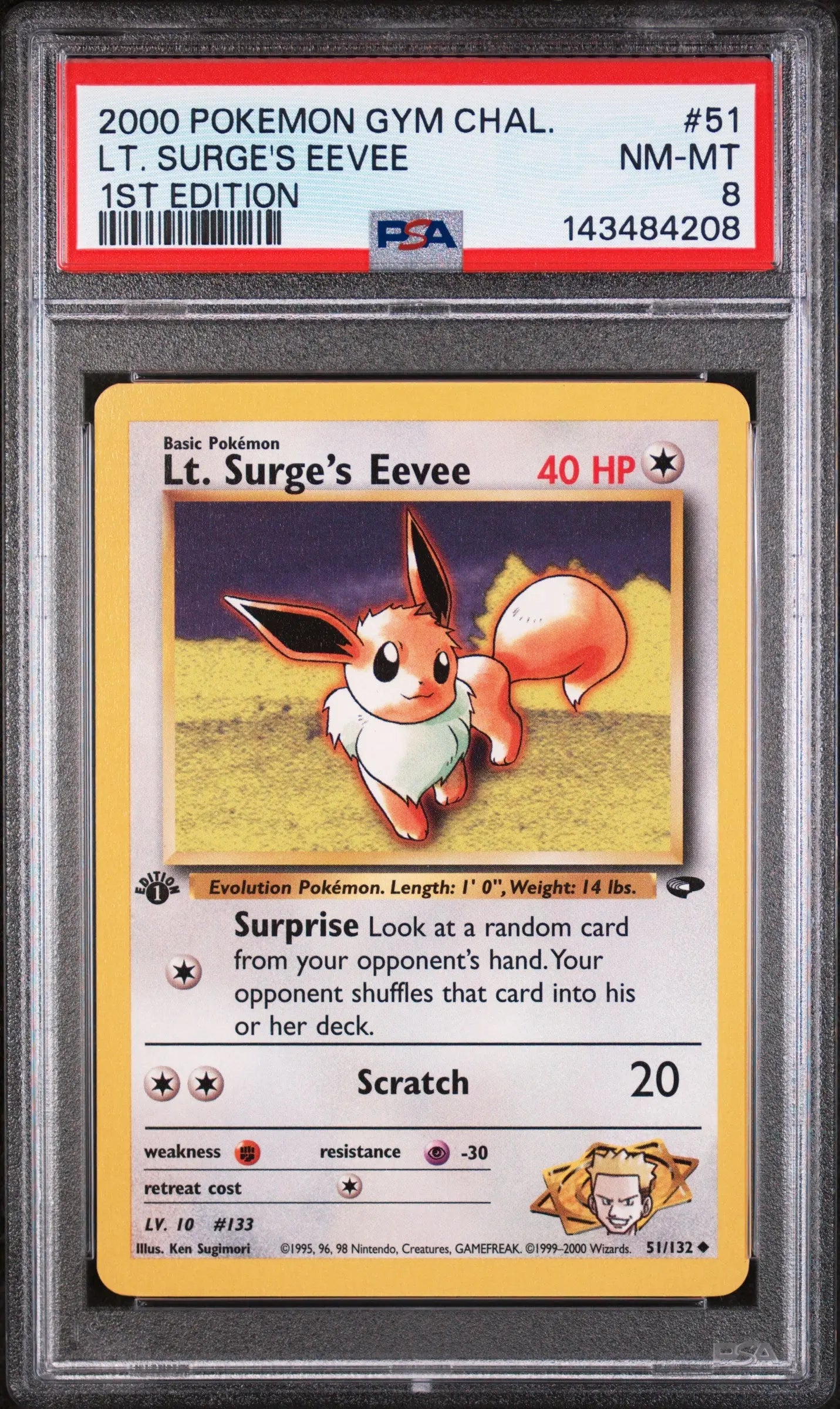 2000 Pokemon Gym Challenge LT. Surge's Eevee 1st Edition 51/132 PSA 8 