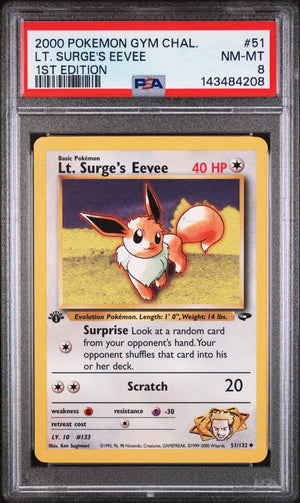 2000 Pokemon Gym Challenge LT. Surge's Eevee 1st Edition 51/132 PSA 8 