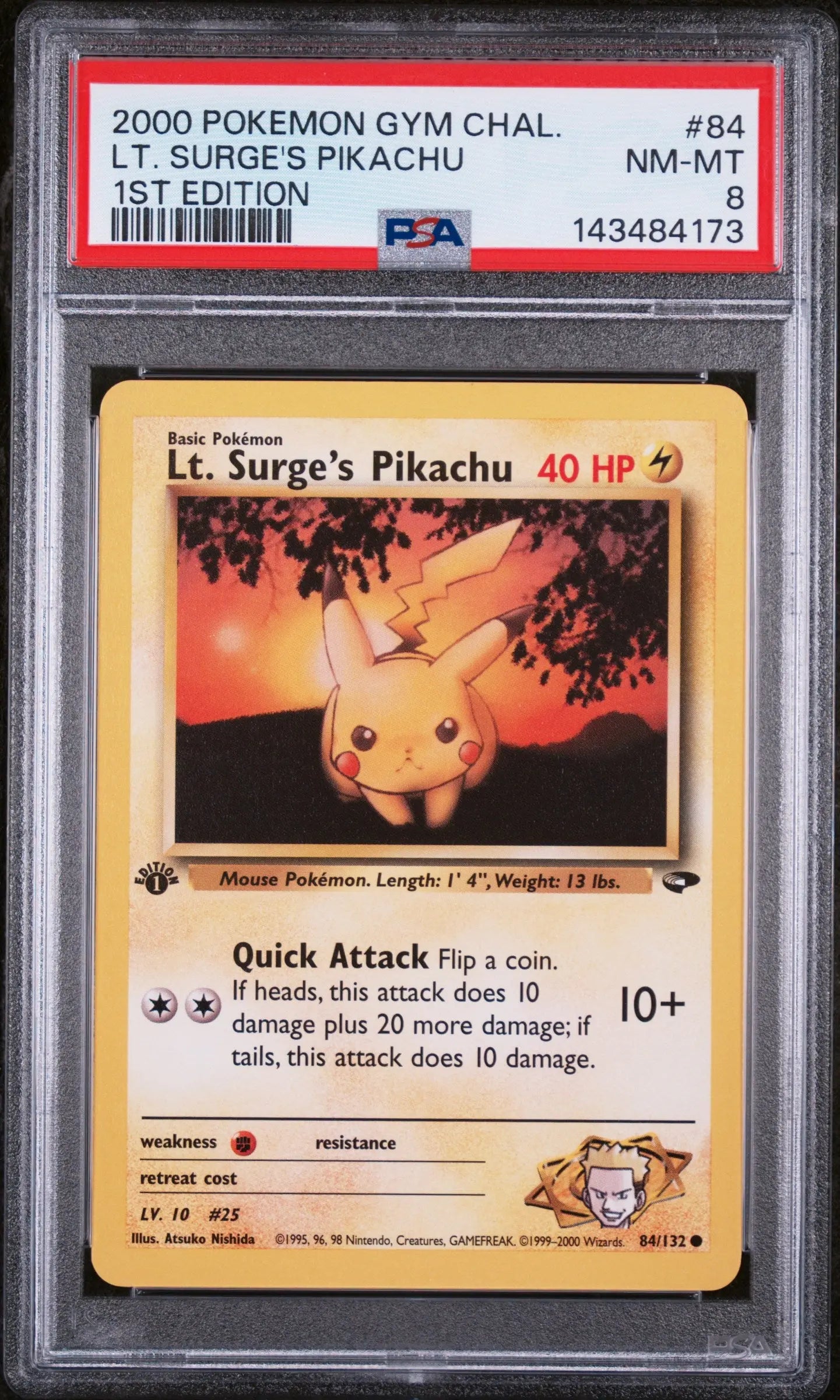 2000 Pokemon Gym Challenge LT. Surge's Pikachu 1st Edition 84/132 PSA 8 