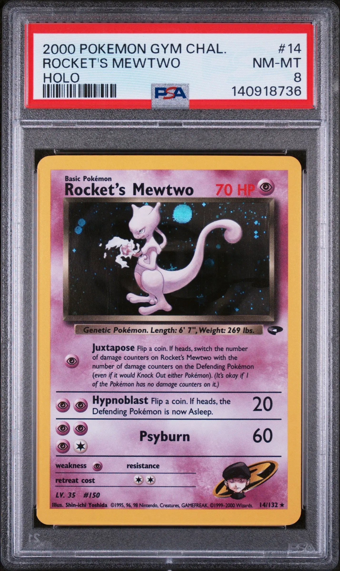 2000 Pokemon Gym Challenge Rocket's Mewtwo Holo 14/132 PSA 8 