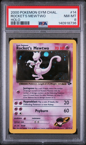 2000 Pokemon Gym Challenge Rocket's Mewtwo Holo 14/132 PSA 8 