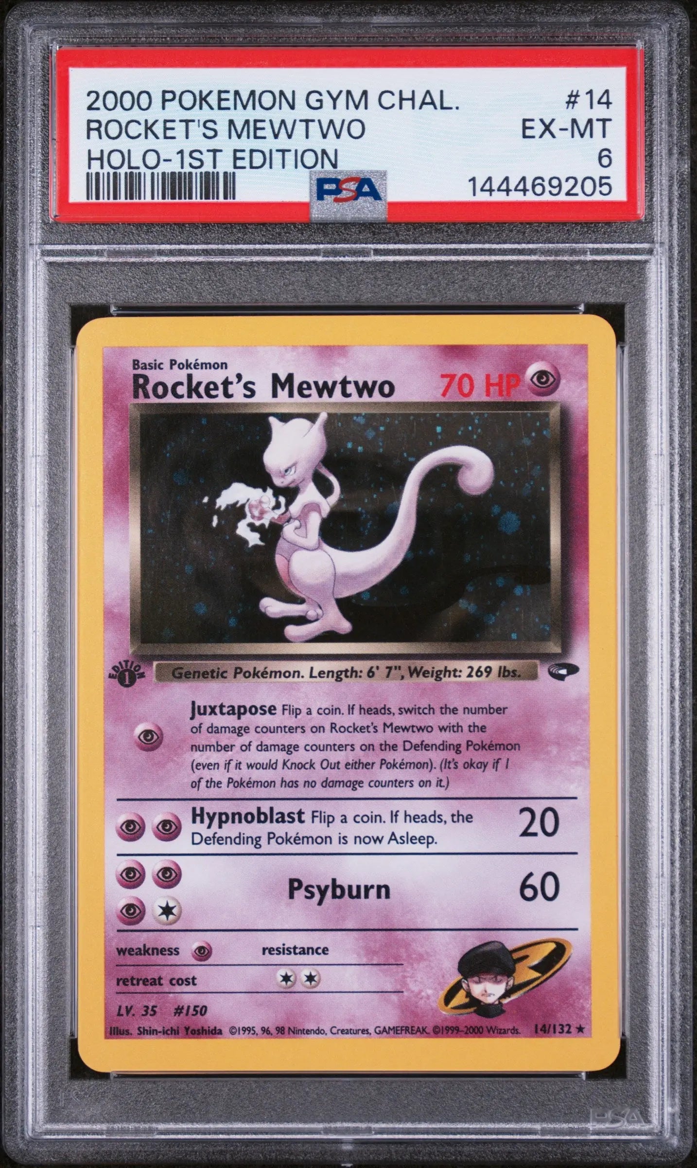 2000 Pokemon Gym Challenge Rocket's Mewtwo Holo-1st Edition PSA 6 14/132 