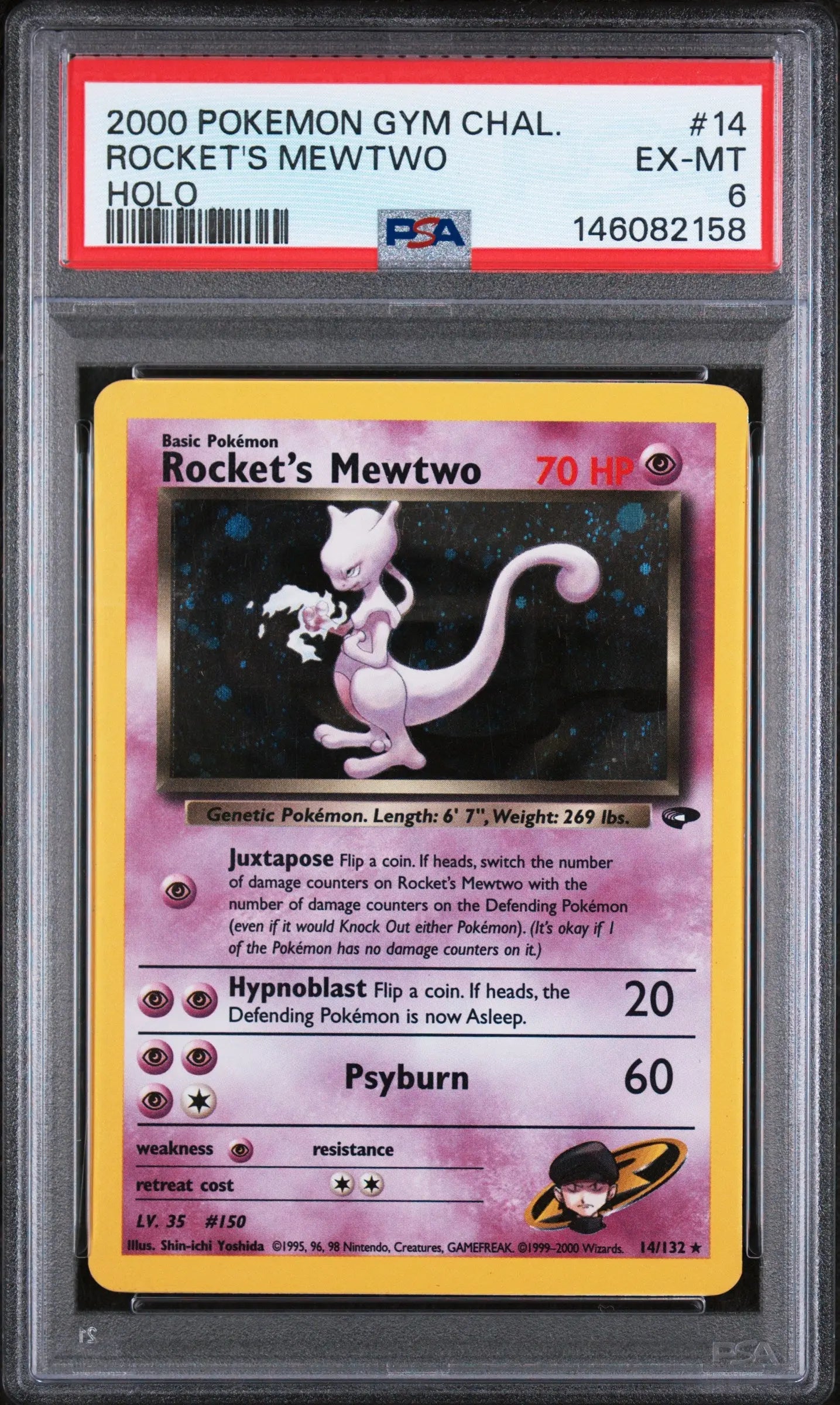 2000 Pokemon Gym Challenge Rocket's Mewtwo Holo PSA 6 14/132 