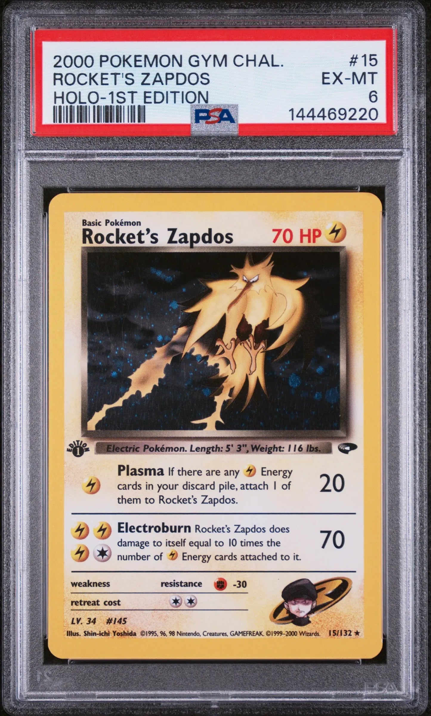 2000 Pokemon Gym Challenge Rocket's Zapdos Holo-1st Edition PSA 6 15/132 