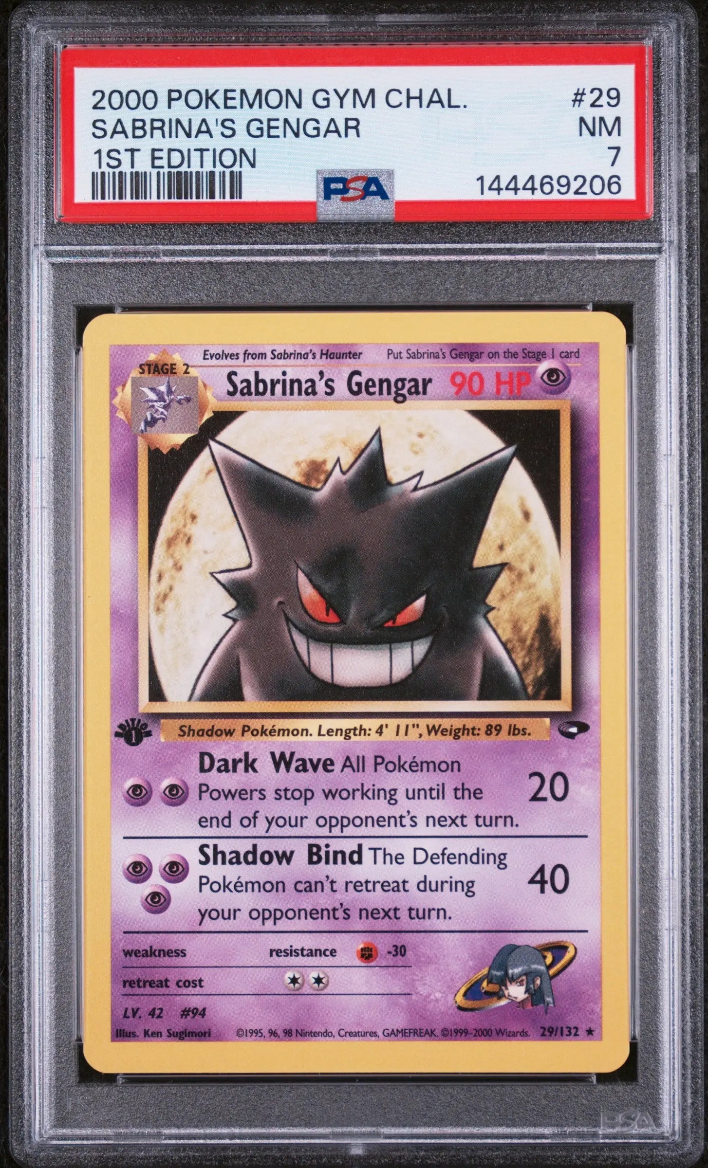 2000 Pokemon Gym Challenge Sabrina's Gengar 1st Edition PSA 7 29/132 