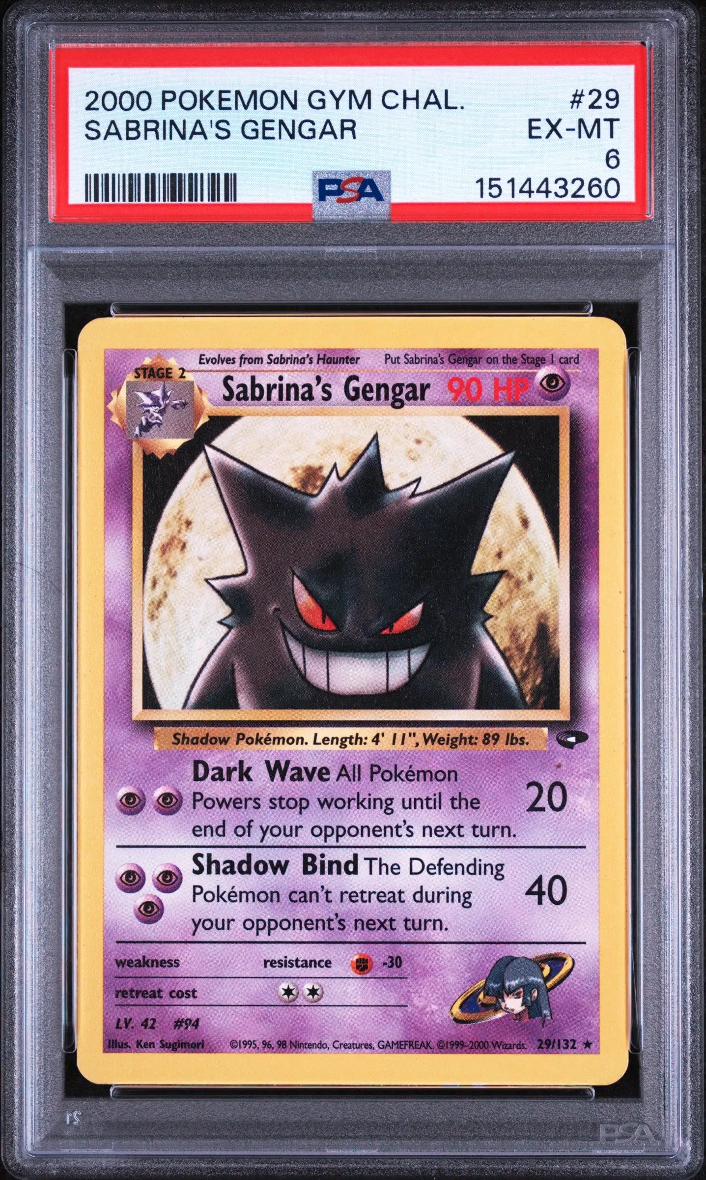 2000 Pokemon Gym Challenge Sabrina's Gengar 29/132 PSA 6 