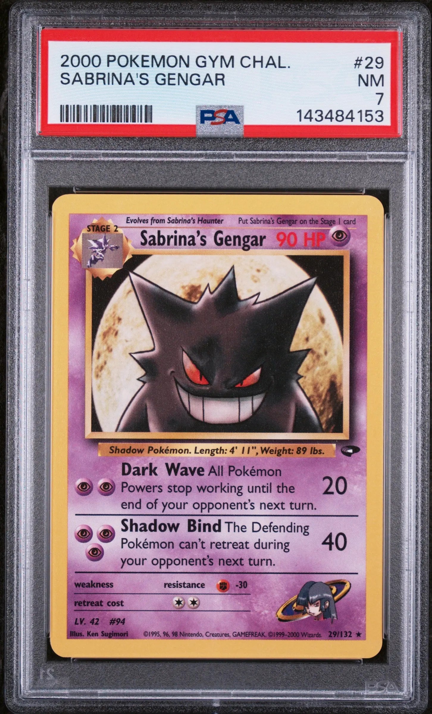 2000 Pokemon Gym Challenge Sabrina's Gengar 29/132 PSA 7 