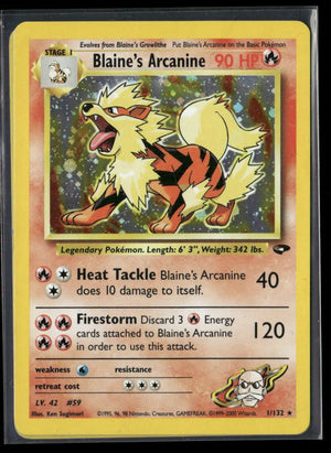 2000 Pokemon Gym Challenge Unlimited Holofoil Blaine's Arcanine 1/132 