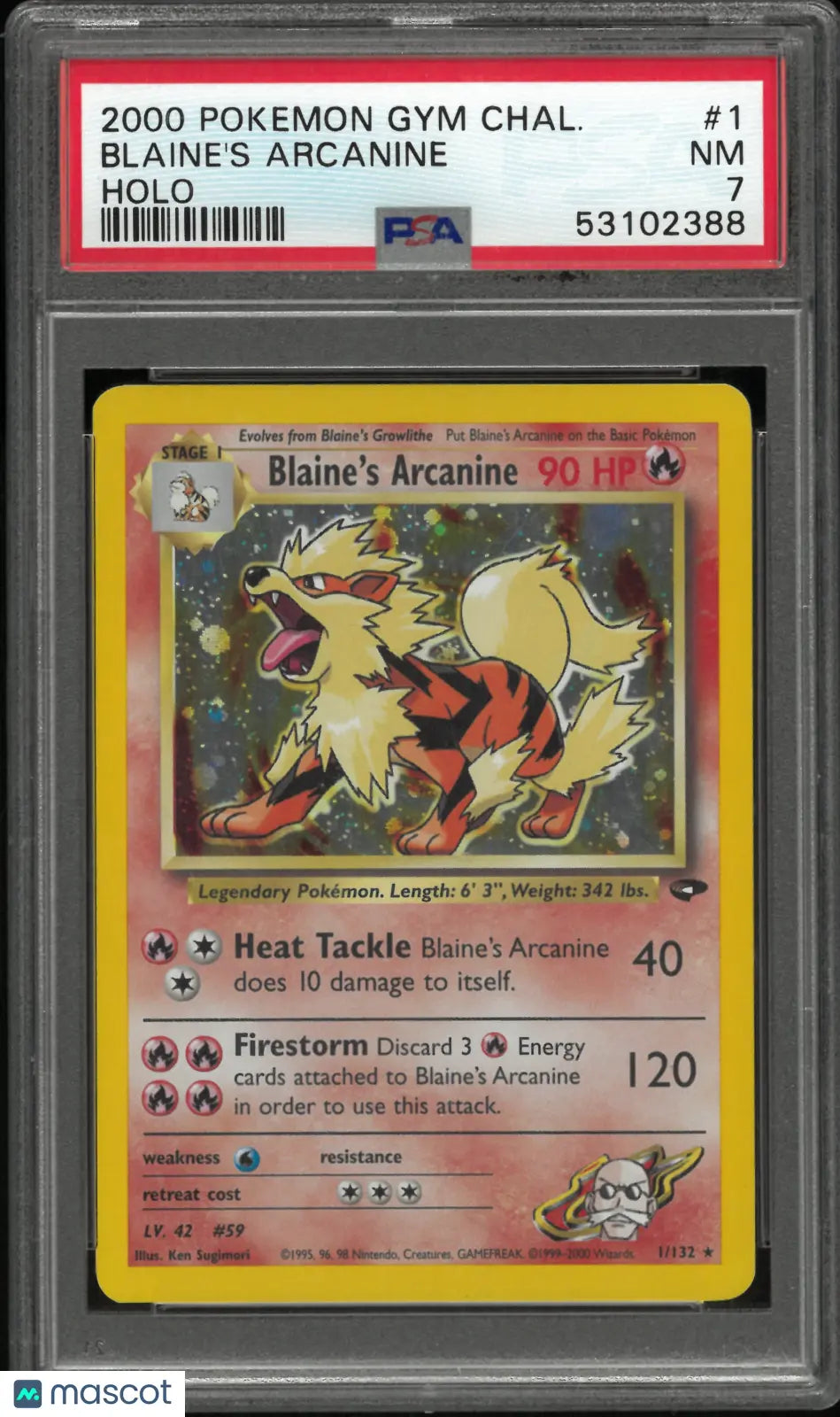 2000 Pokemon Gym Challenge Unlimited Holofoil Blaine's Arcanine 1/132 PSA 7 