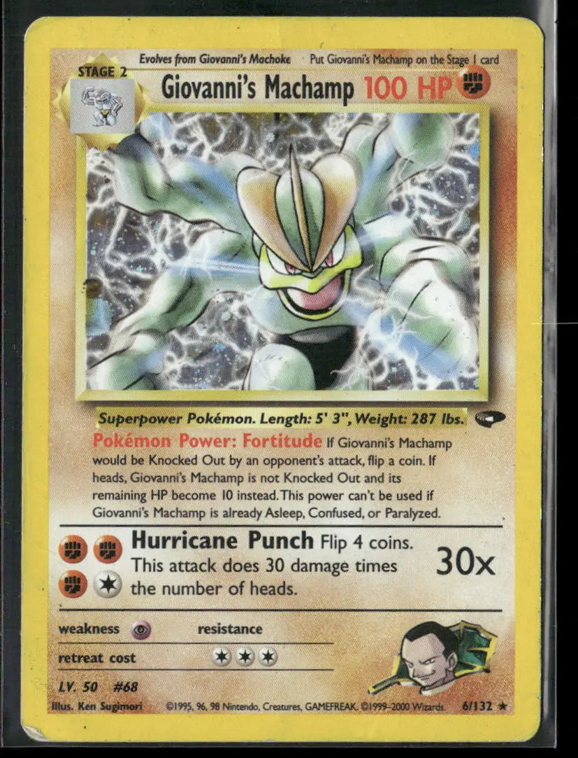 2000 Pokemon Gym Challenge Unlimited Holofoil Giovanni's Machamp 6/132 HP 