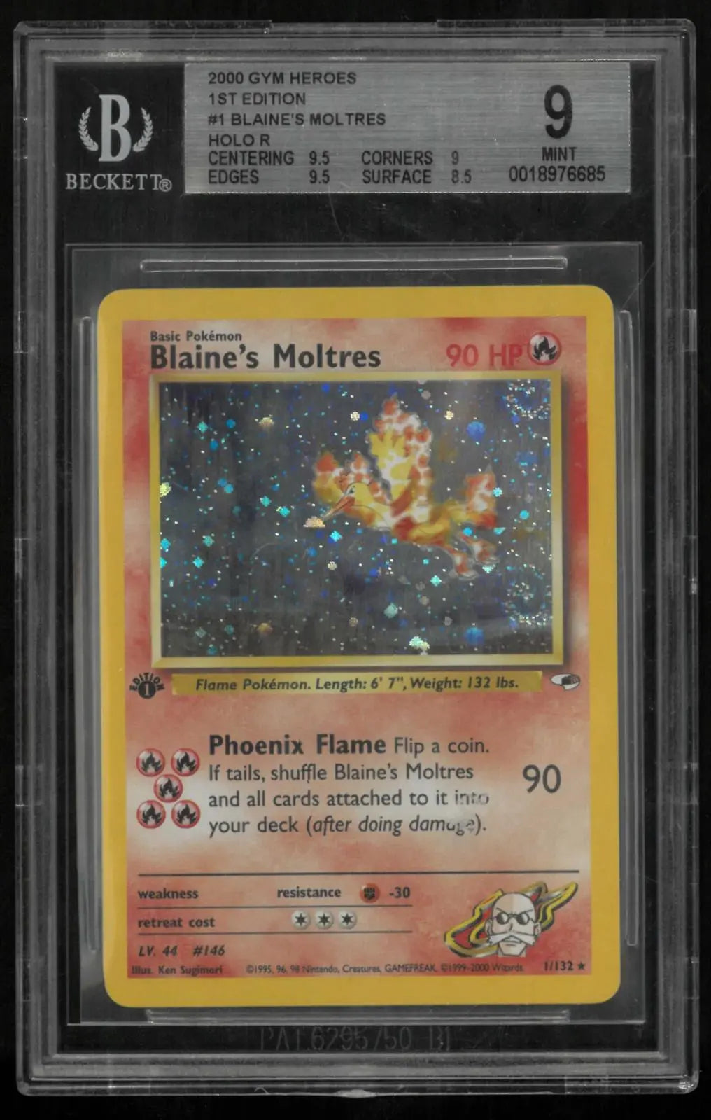 2000 Pokemon Gym Heroes 1st Edition Blaine's Moltres Rare #1 Double Swirl BGS 9 