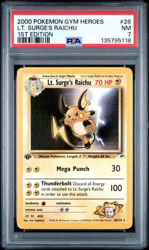 2000 Pokemon Gym Heroes 1st Edition LT. Surge's Raichu 28/132 PSA 7 