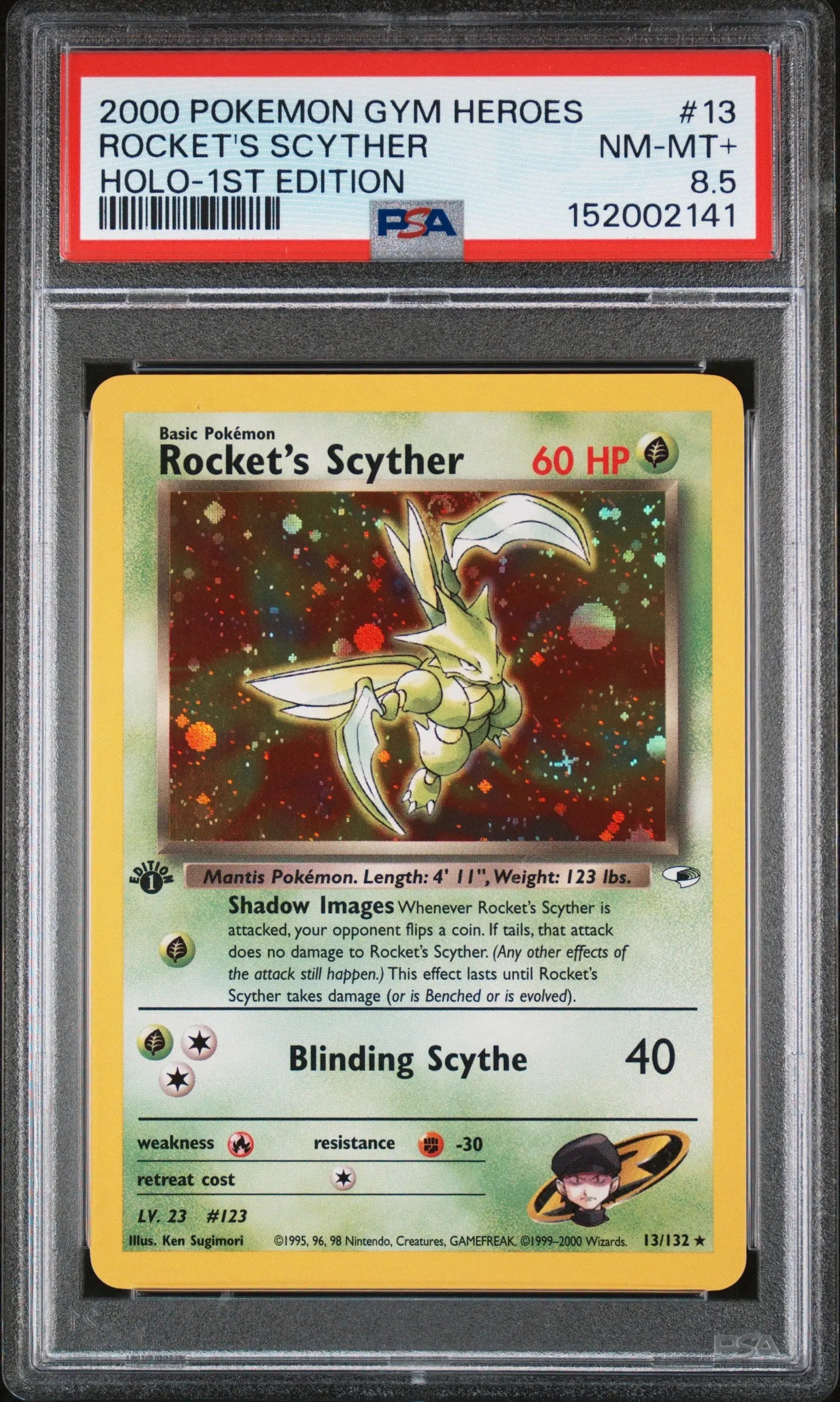 2000 Pokemon Gym Heroes 1st Edition Rocket's Scyther Holo 13/132 PSA 8.5 