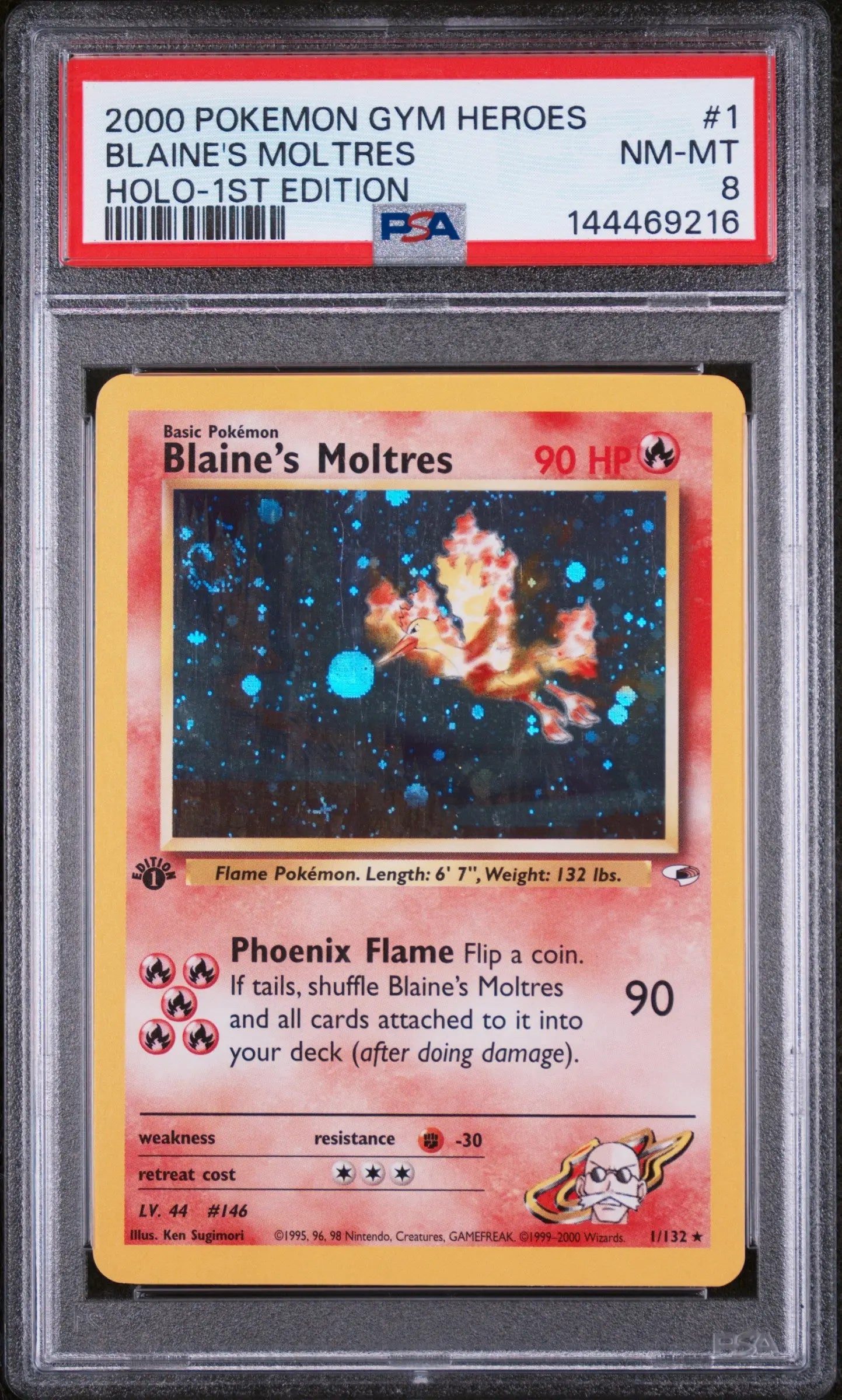 2000 Pokemon Gym Heroes Blaine's Moltres Holo-1st Edition PSA 8 1/132 
