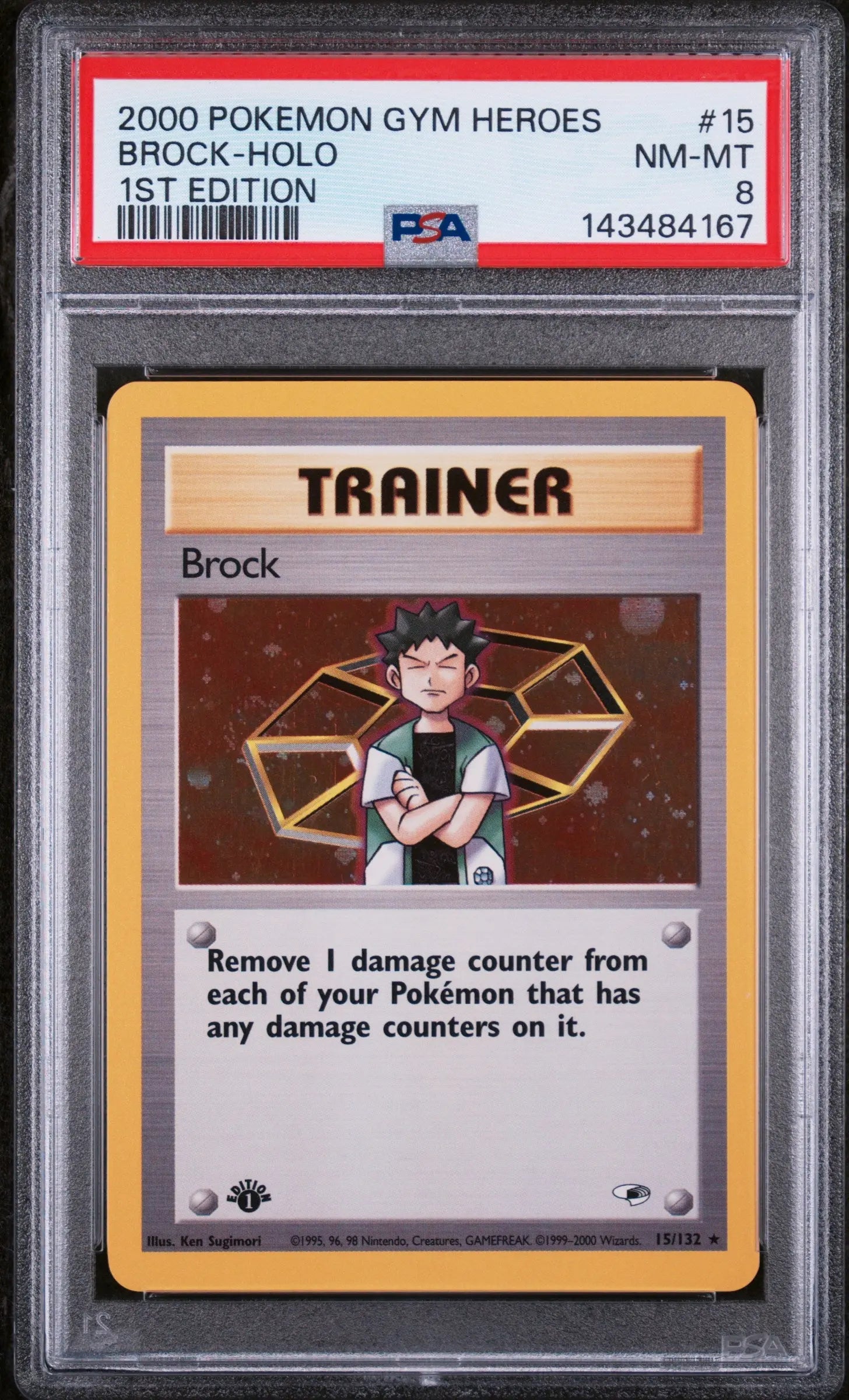 2000 Pokemon Gym Heroes Brock Holo 1st Edition 15/132 PSA 8 