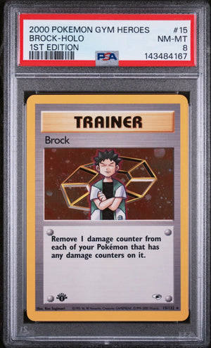 2000 Pokemon Gym Heroes Brock Holo 1st Edition 15/132 PSA 8 