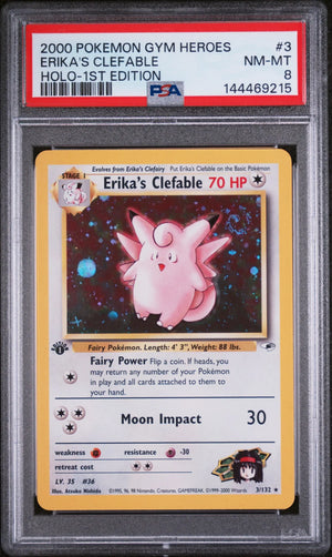 2000 Pokemon Gym Heroes Erika's Clefable Holo-1st Edition PSA 8 3/132 