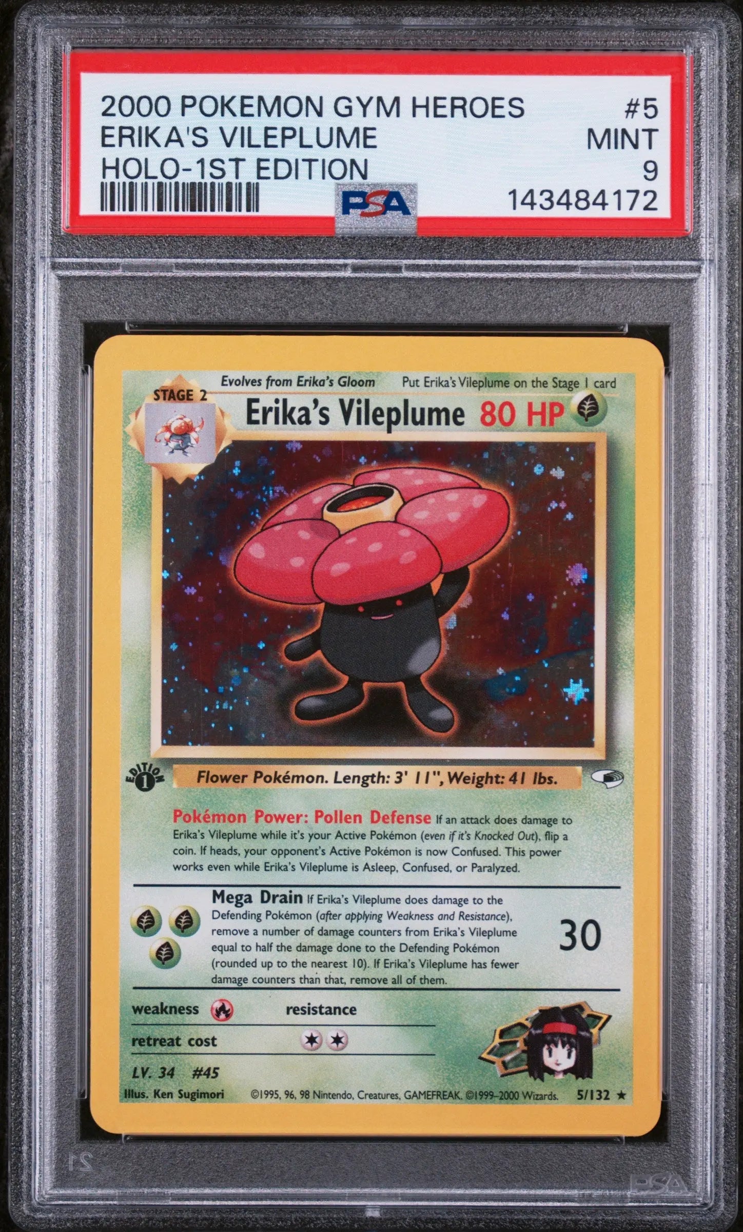 2000 Pokemon Gym Heroes Erika's Vileplume Holo-1st Edition 5/132 PSA 9 