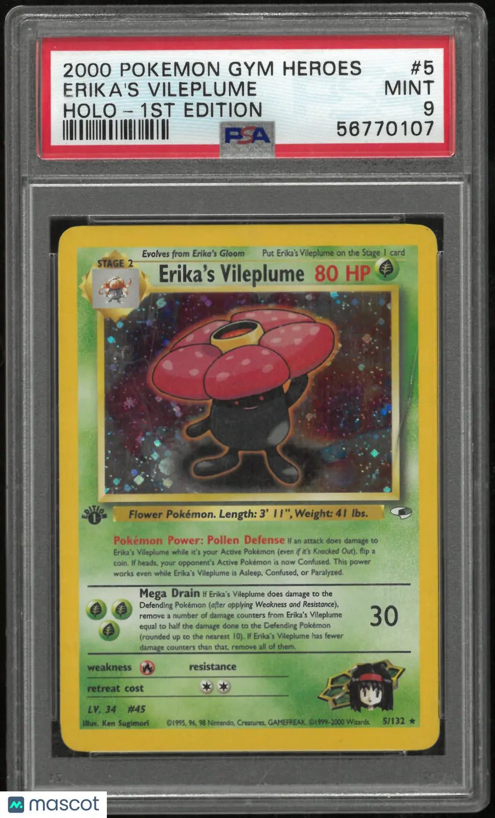 2000 Pokemon Gym Heroes Erika's Vileplume Holo-1st Edition PSA 9 Has Crack 