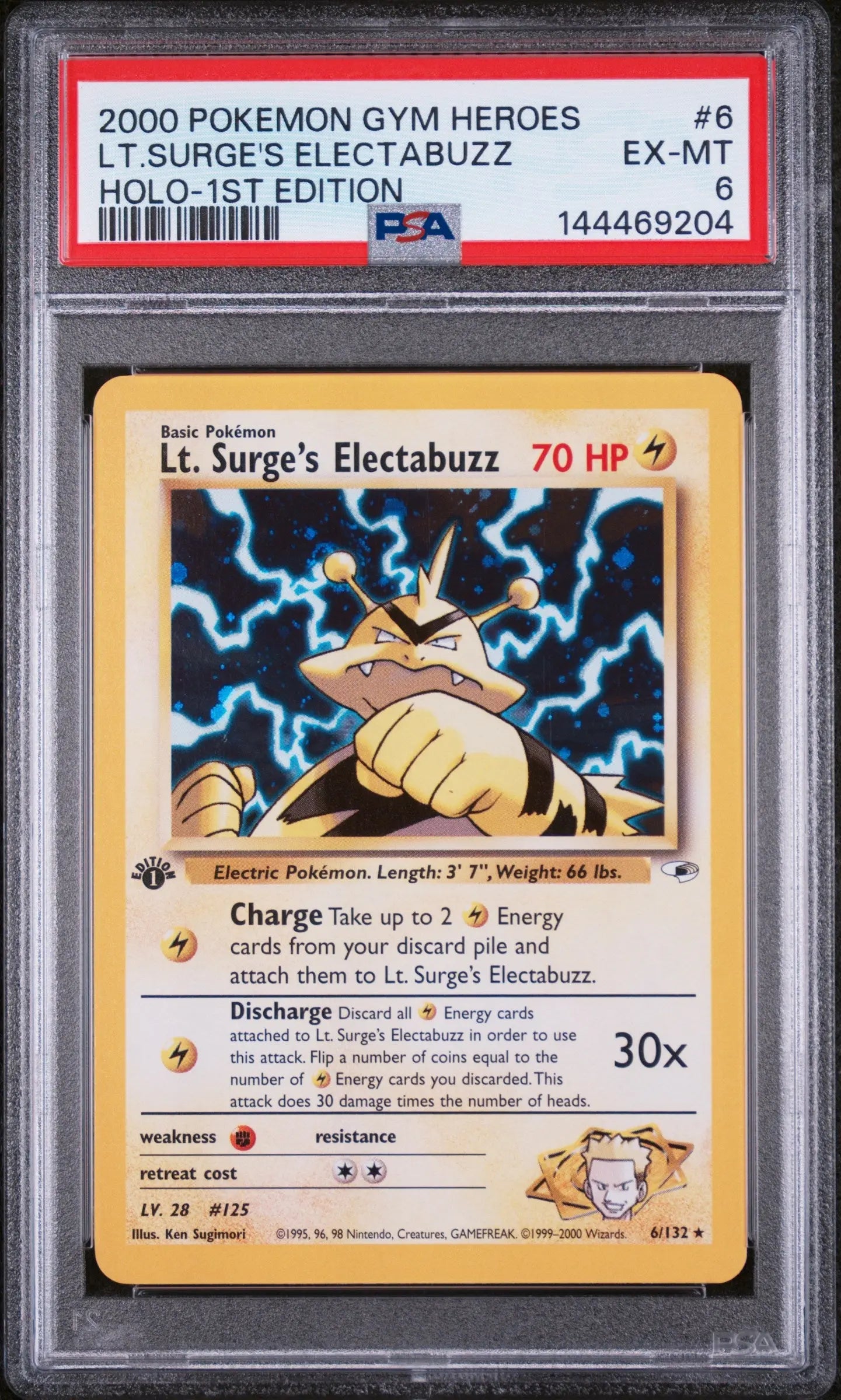 2000 Pokemon Gym Heroes LT. Surge's Electabuzz Holo-1st Edition PSA 6 6/132 