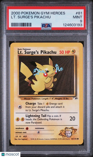 2000 Pokemon Gym Heroes LT. Surge's Pikachu PSA 9 81/132 