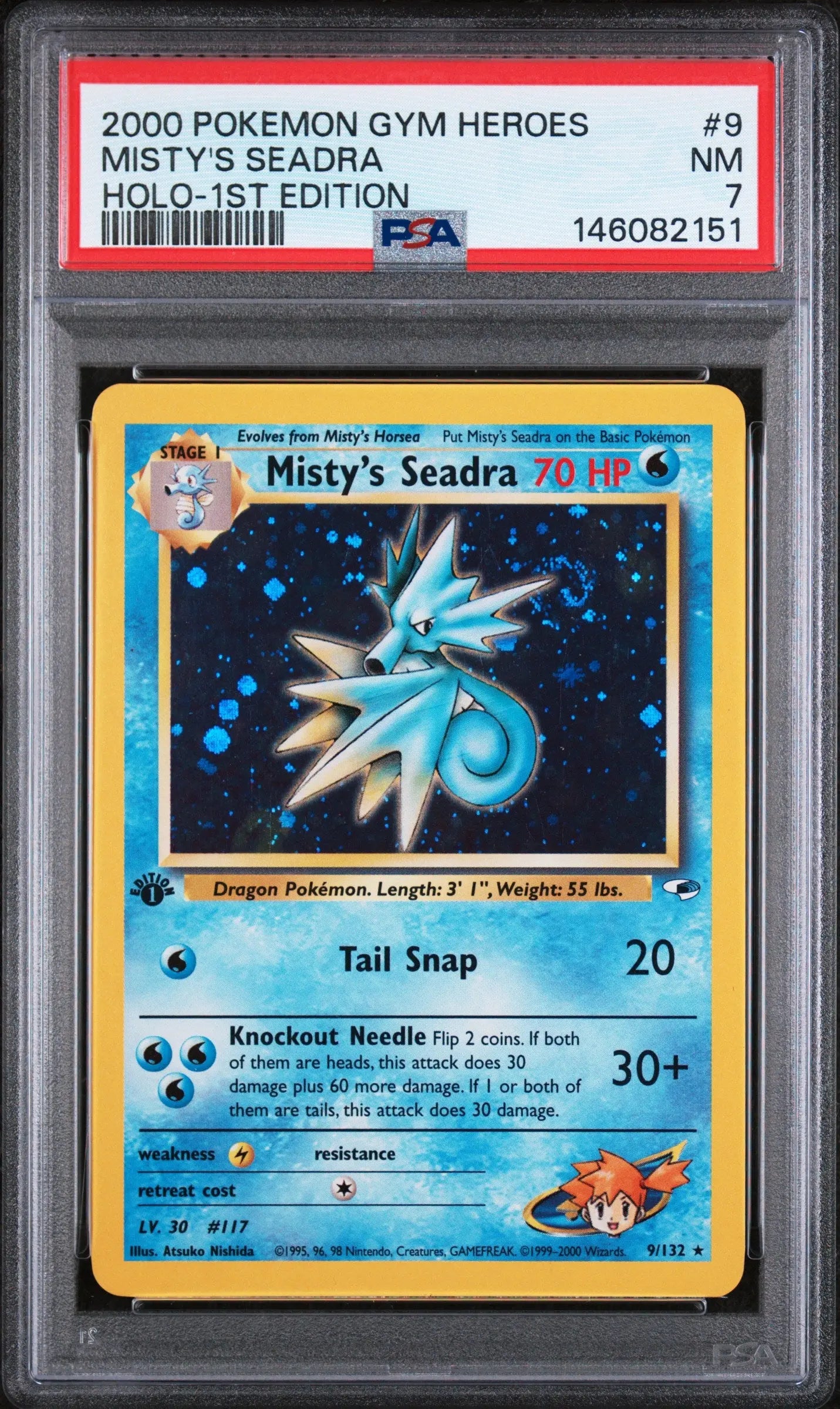 2000 Pokemon Gym Heroes Misty's Seadra Holo-1st Edition PSA 7 9/132 