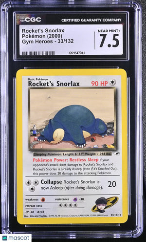 2000 Pokemon Gym Heroes Rare Rocket's Snorlax 33/132 CGC 7.5 
