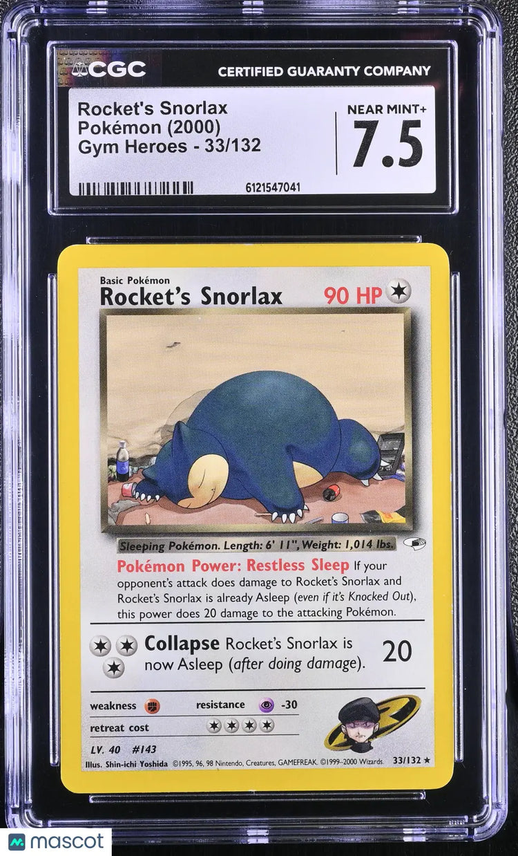 2000 Pokemon Gym Heroes Rare Rocket's Snorlax 33/132 CGC 7.5 