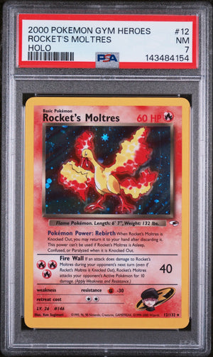 2000 Pokemon Gym Heroes Rocket's Moltres Holo 12/132 PSA 7 
