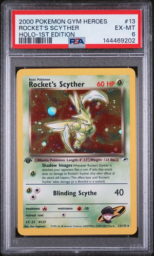 2000 Pokemon Gym Heroes Rocket's Scyther Holo-1st Edition PSA 6 13/132 