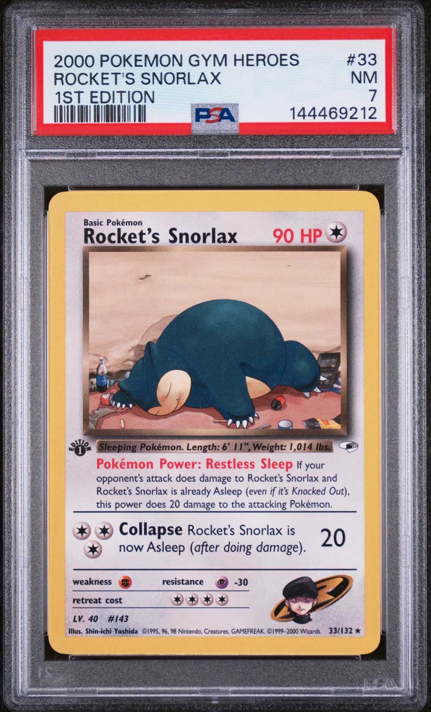 2000 Pokemon Gym Heroes Rocket's Snorlax 1st Edition PSA 7 33/132 