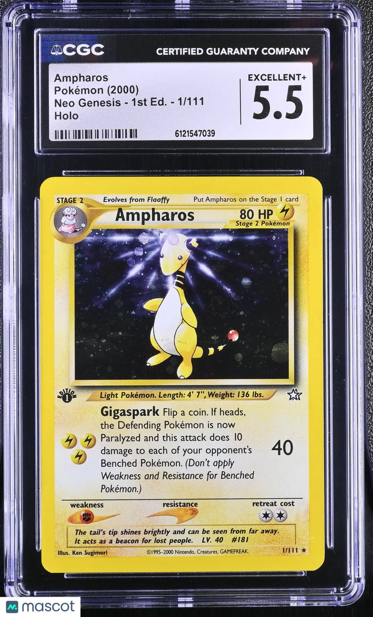 2000 Pokemon Neo Genesis 1st Edition Holofoil Ampharos 1/111 CGC 5.5 