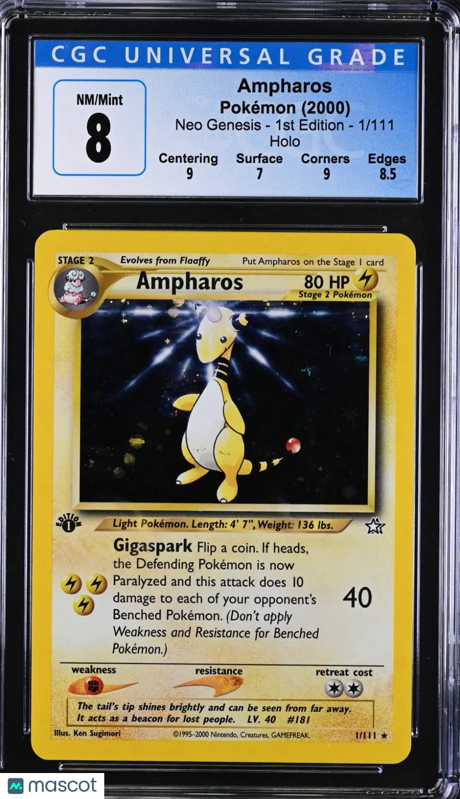 2000 Pokemon Neo Genesis 1st Edition Holofoil Ampharos 1/111 CGC 8 
