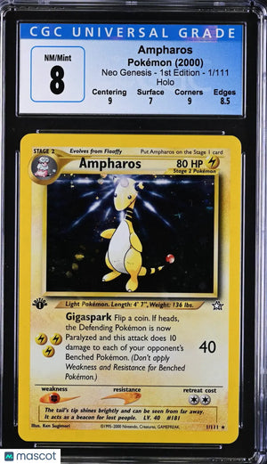 2000 Pokemon Neo Genesis 1st Edition Holofoil Ampharos 1/111 CGC 8 