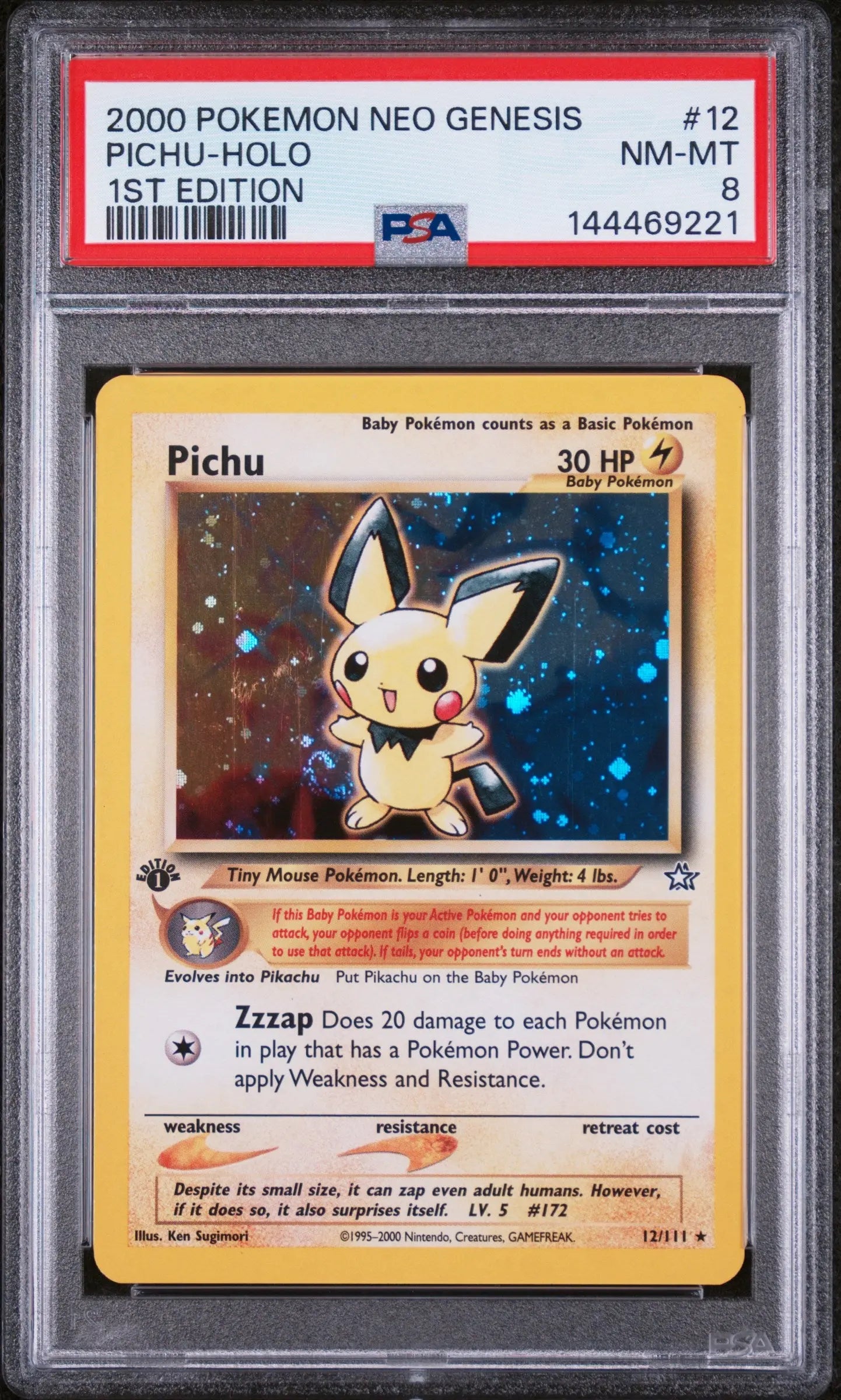 2000 Pokemon Neo Genesis 1st Edition Pichu Holo PSA 8 12/111 