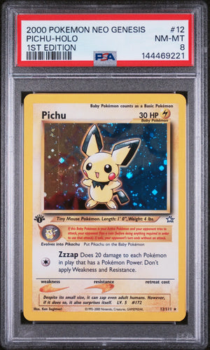 2000 Pokemon Neo Genesis 1st Edition Pichu Holo PSA 8 12/111 