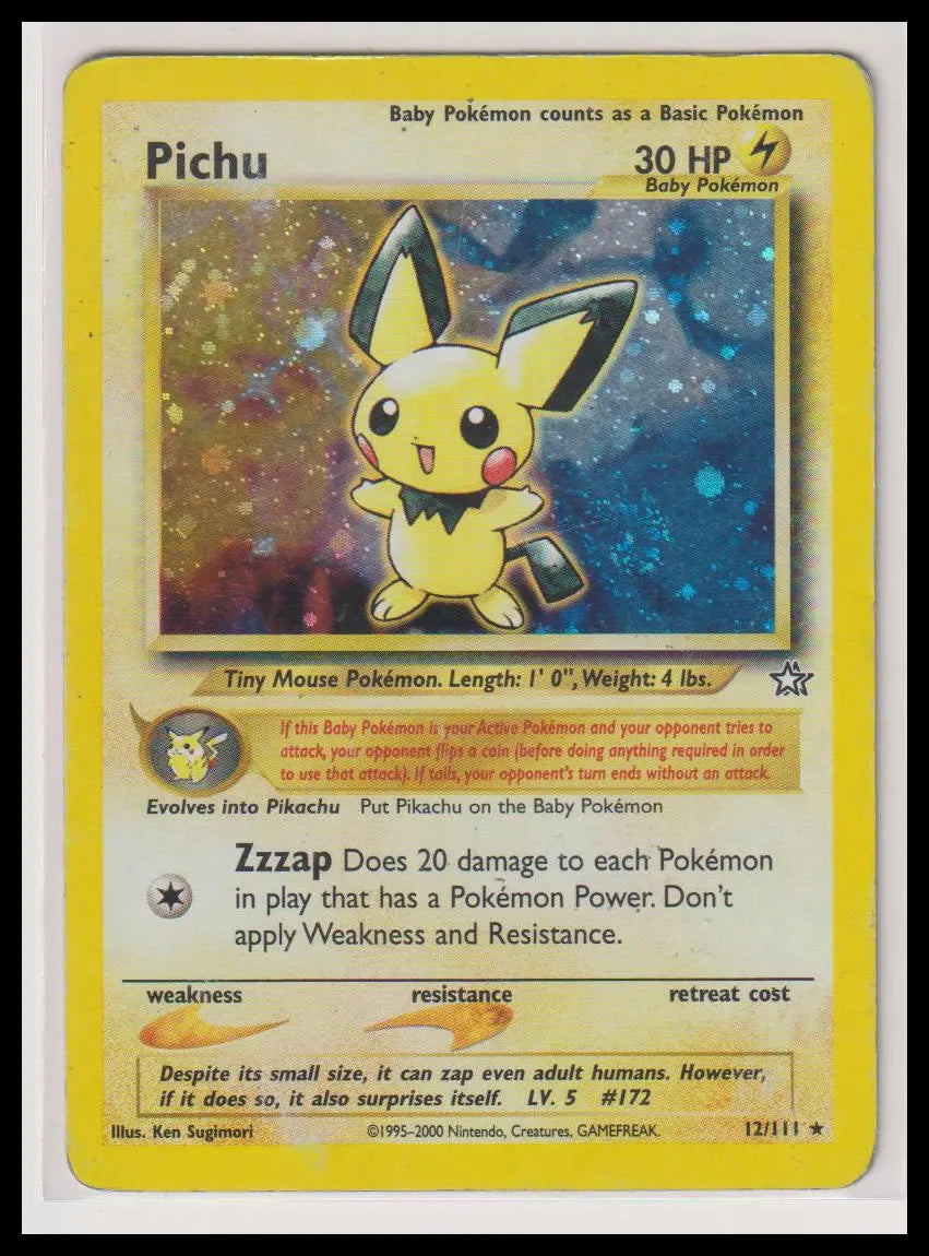 2000 Pokemon Neo Genesis Pichu Holo 12/111 DMG (Swirl) 