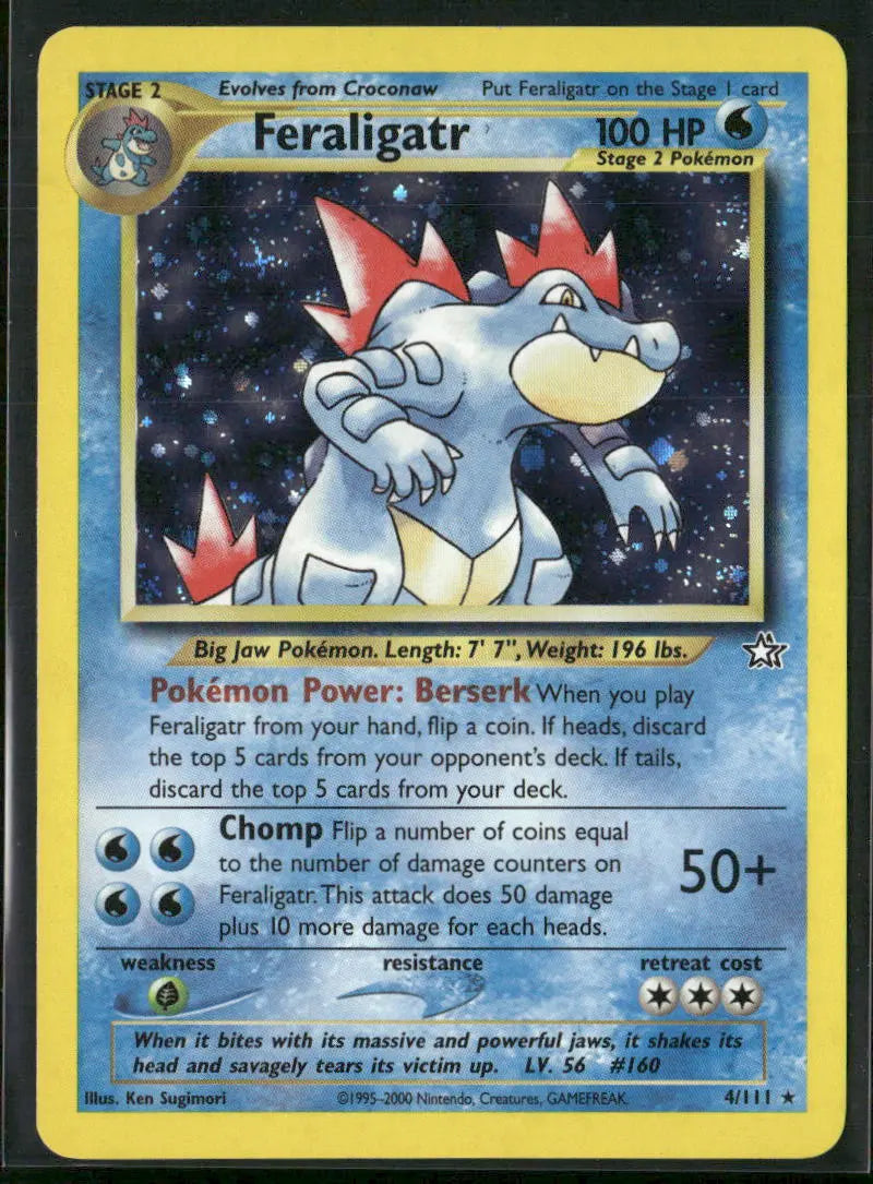 2000 Pokemon Neo Genesis Unlimited Holofoil Feraligatr 4/111 