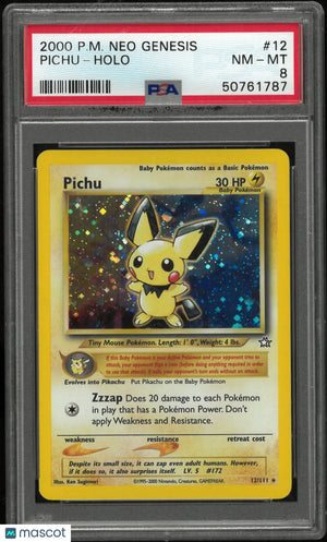 2000 Pokemon Neo Genesis Unlimited Holofoil Pichu 12/111 PSA 8 