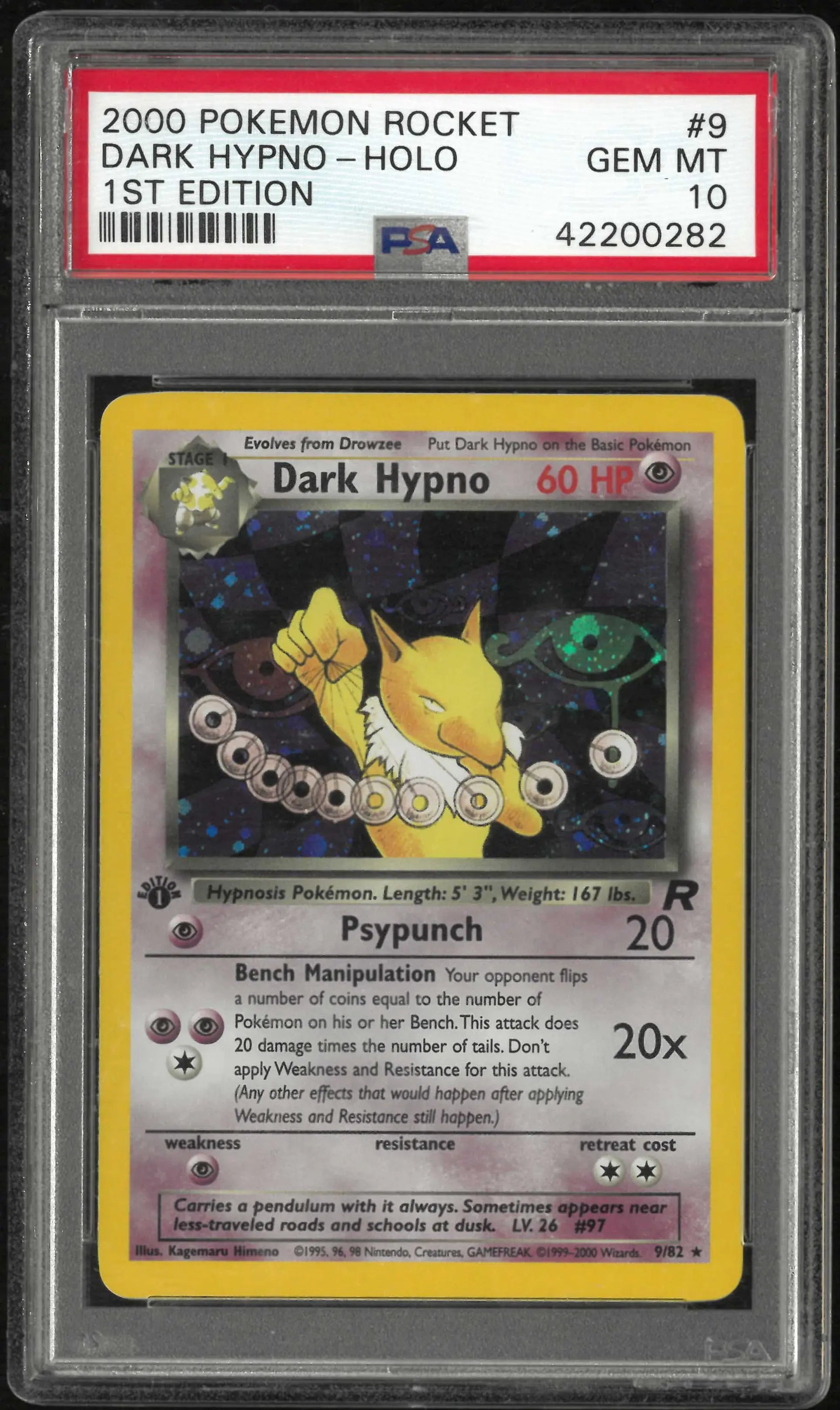 2000 Pokemon Rocket 9/82 Dark Hypno Holo 1st Edition PSA 10 